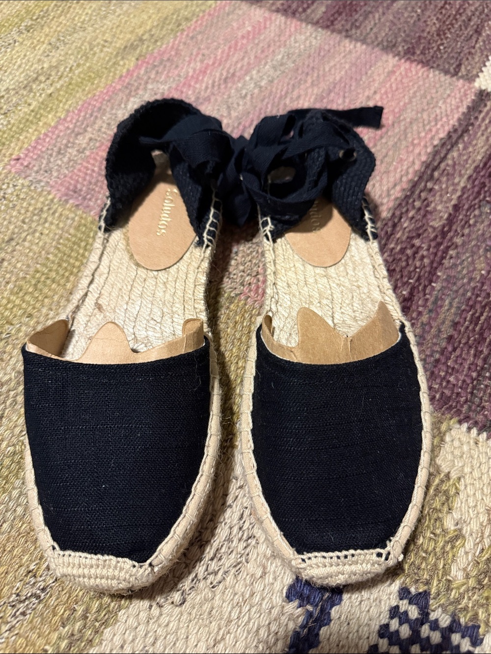 Soludos Black Canvas Espadrille Tie-Ankle Flats